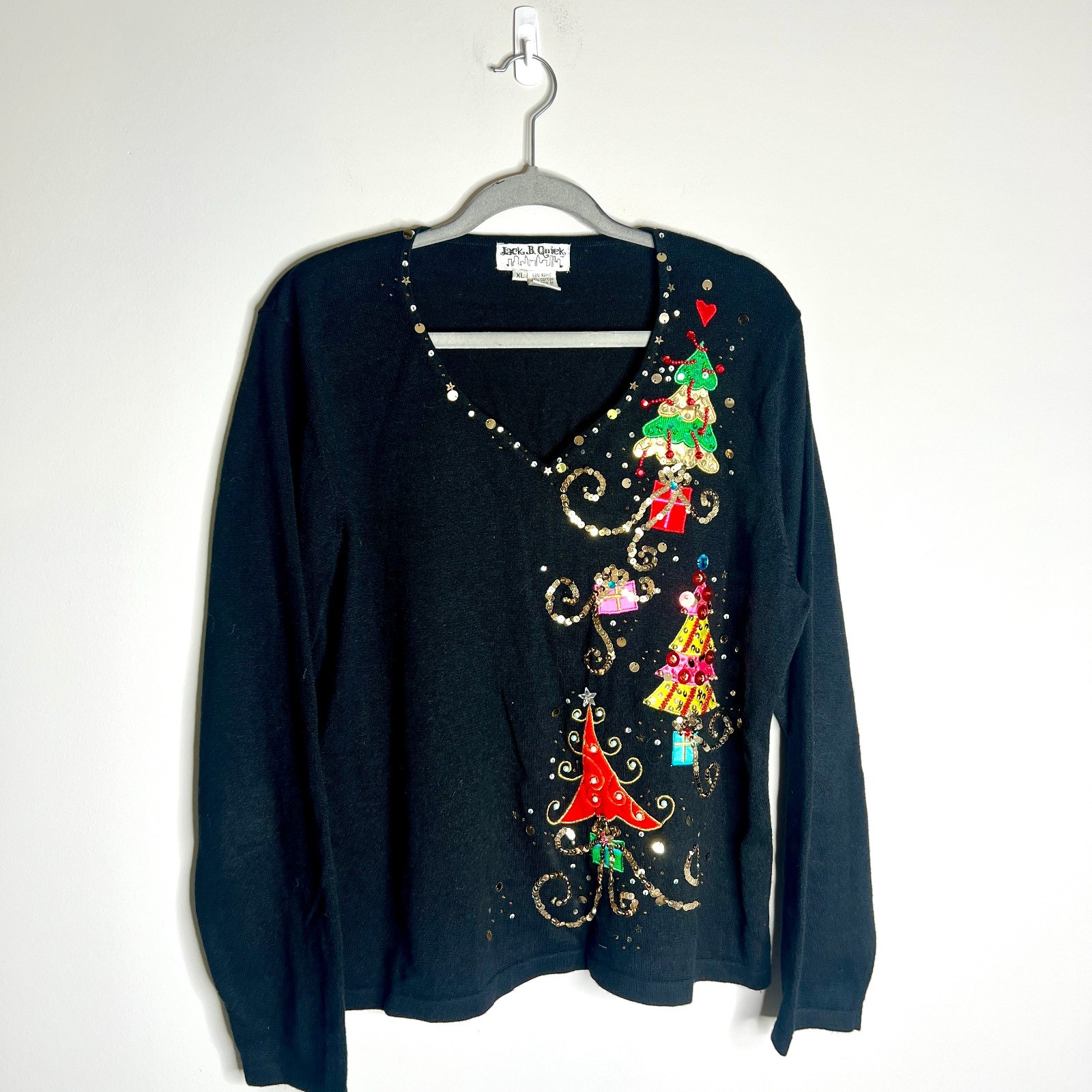 Jack B. Quick Vintage Grandma Ugly Christmas Blouse Beaded Festive Holiday XL