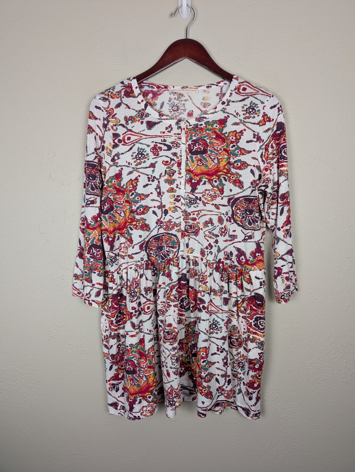 Womens M Peruvian Connection Goa Tunic Bold Floral Print Top Shirt