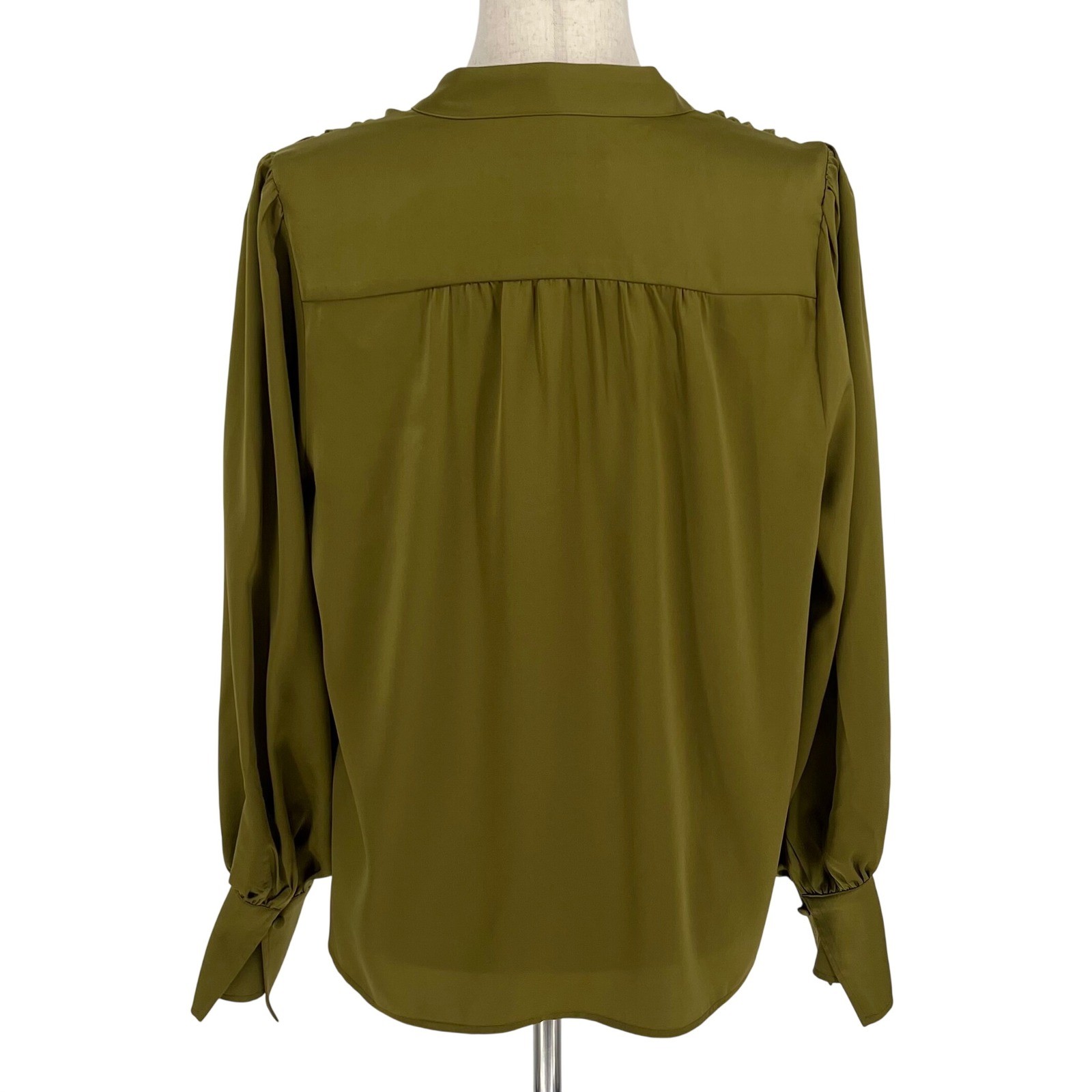 Banana Republic Womens Split Neck Long Sleeve Blouse Size M Green Office Chic