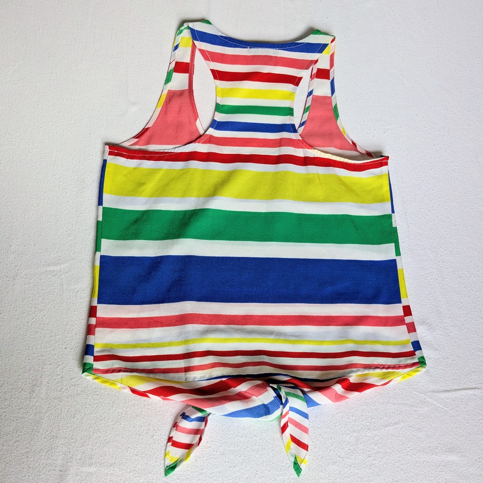 Timing Women’s Medium Chiffon Horizontal Striped Rainbow Racerback Tank Tie up