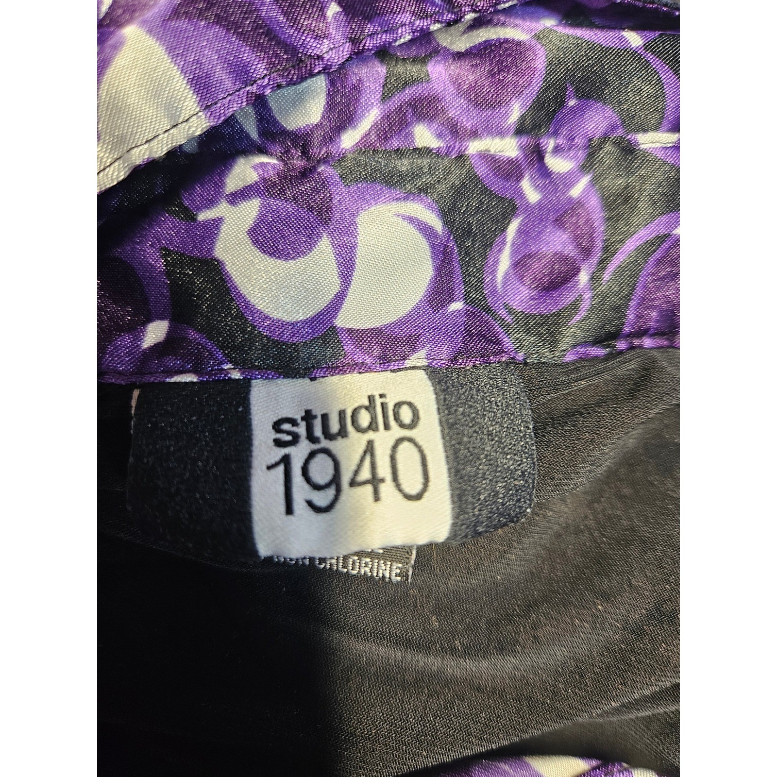 Studio 1940 Womens Plus 26/28W Black Purple Geometric Layered Look Tunic Top