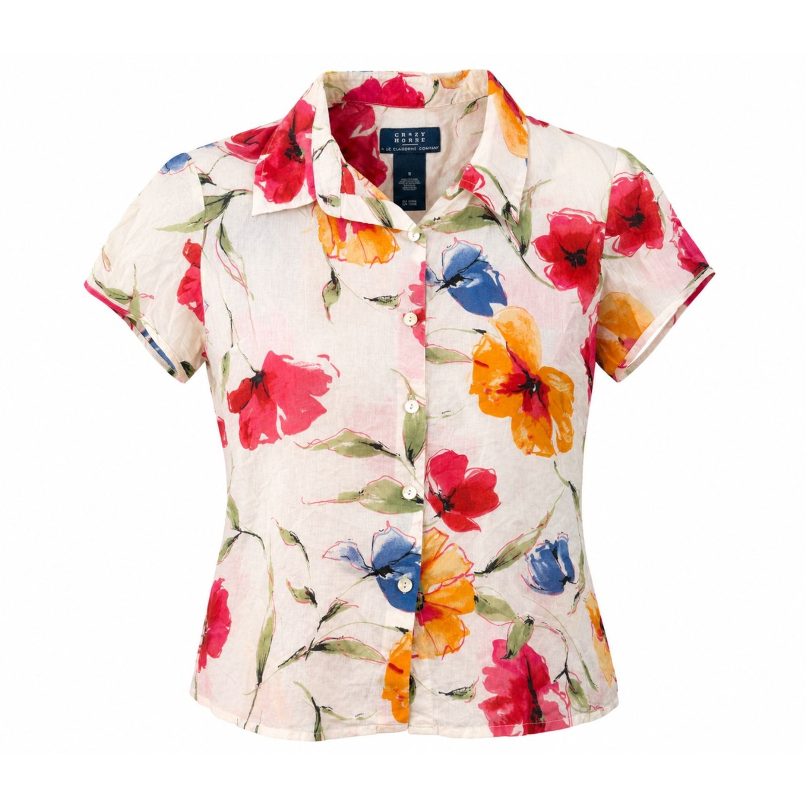 Crazy Horse Liz Claiborne Women’s Size 8 Floral Cotton Button Shirt Multicolor