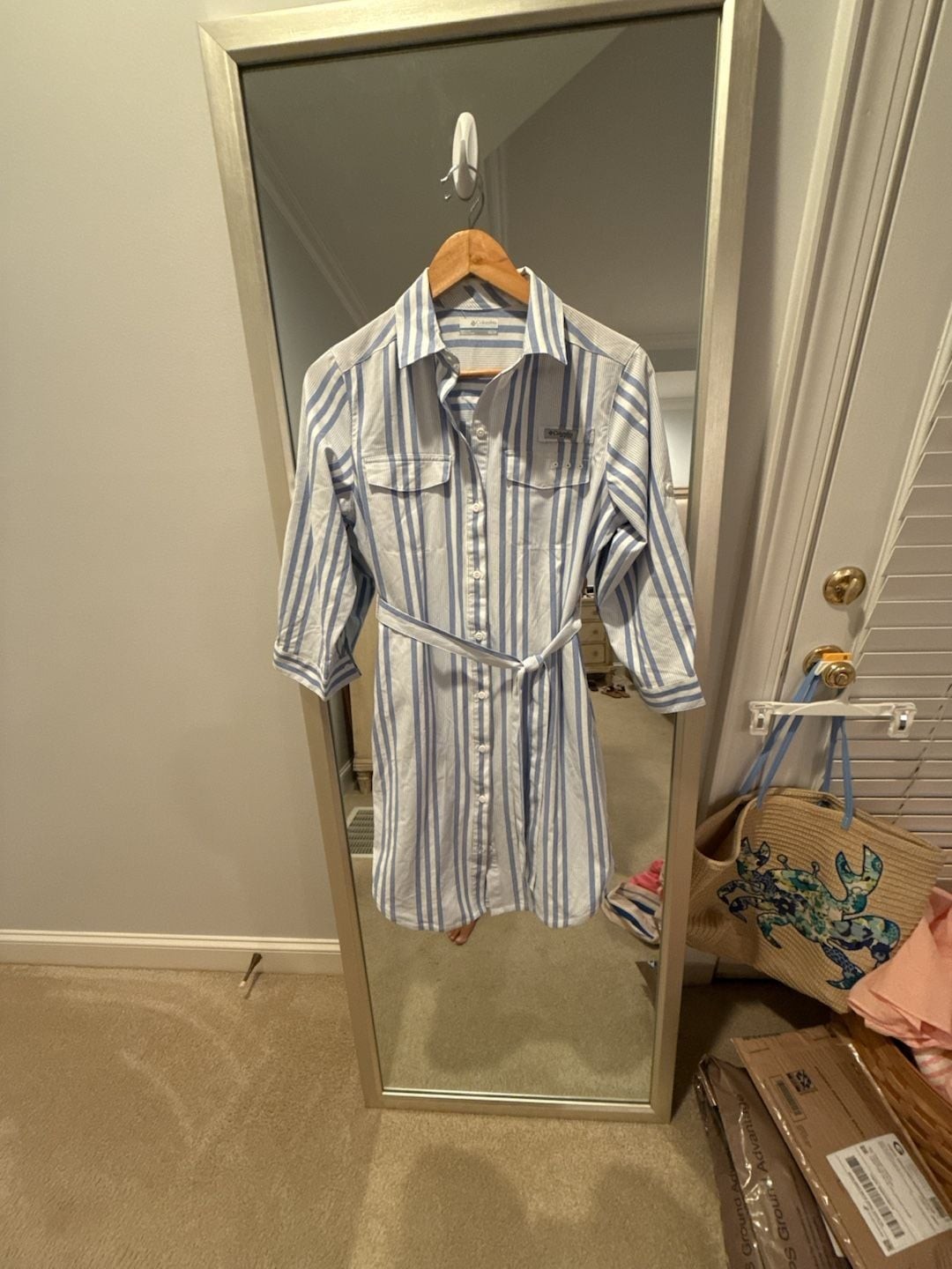 Columbia PFG Women’s Striped Button-Down Shirt Dress with Belt