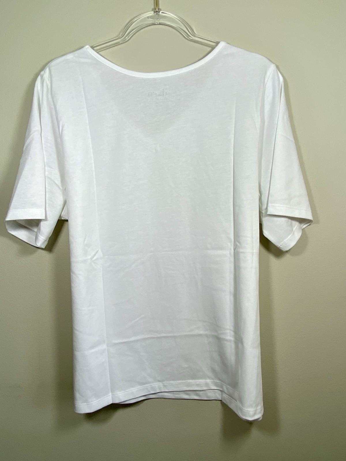 Denim & Co Essentials 1X White V Neck Stretch Short Sleeve Tee Shirt Top NEW