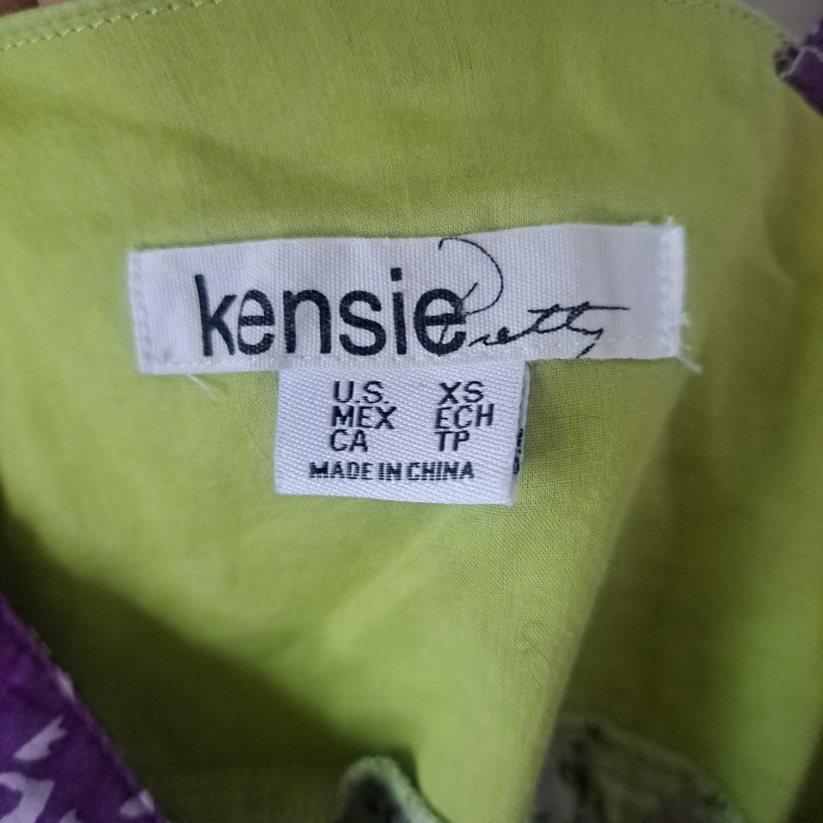 Kensie Y2K Green & Purple Floral Babydoll Top Criss Cross Straps Side Zip Sz XS