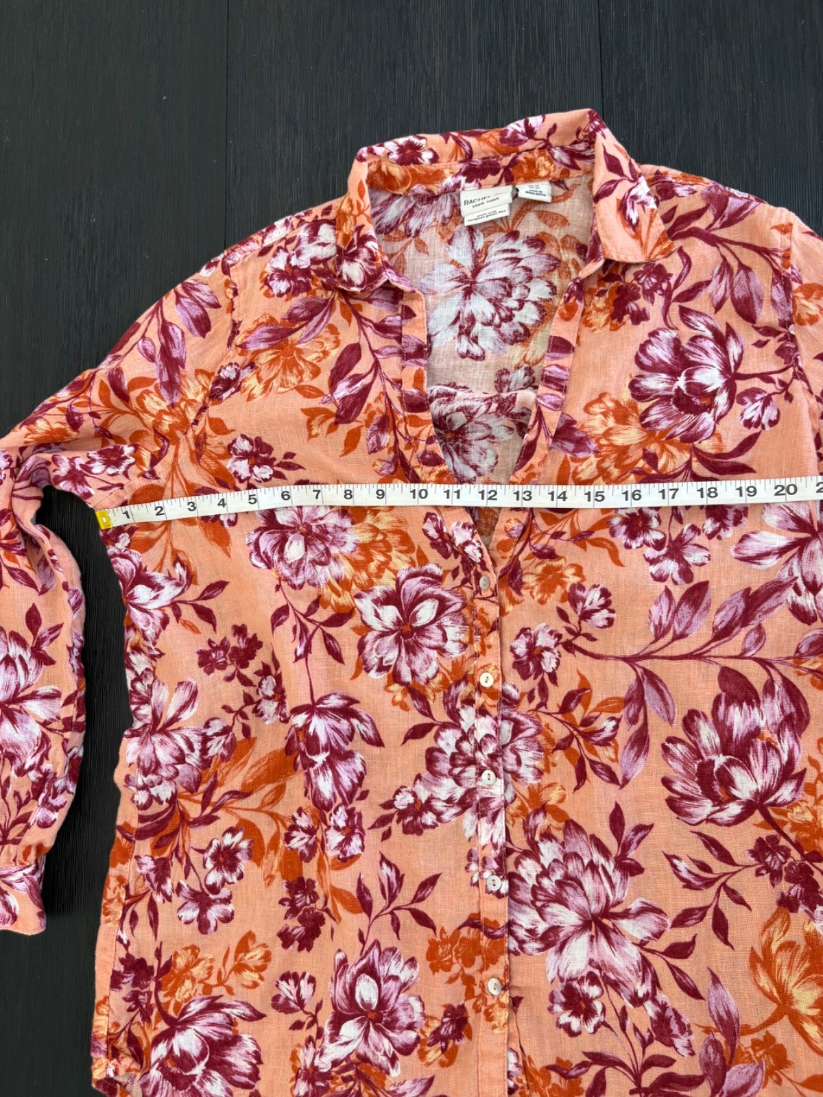 Rachel Zoe 100% Linen Floral Button Front Blouse Peach Purple XL