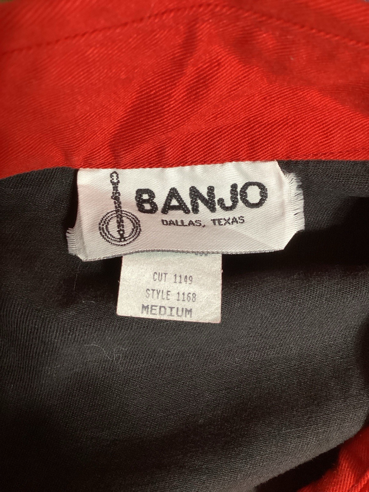 VTG Banjo Dallas Texas Button Up Western Saloon Shirt Red & Black Size Medium