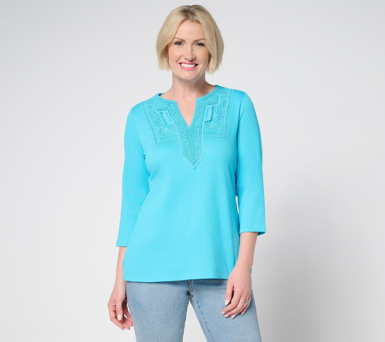 Belle by Kim Gravel Women’s Top Sz XL Packabelle Gotta Getaway Lace Blue A687902