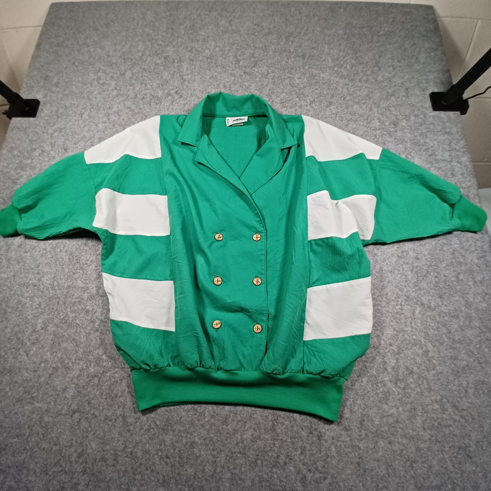 Cortiva Vintage Short Sleeve Windbreaker Green And White Color Block Size M USA