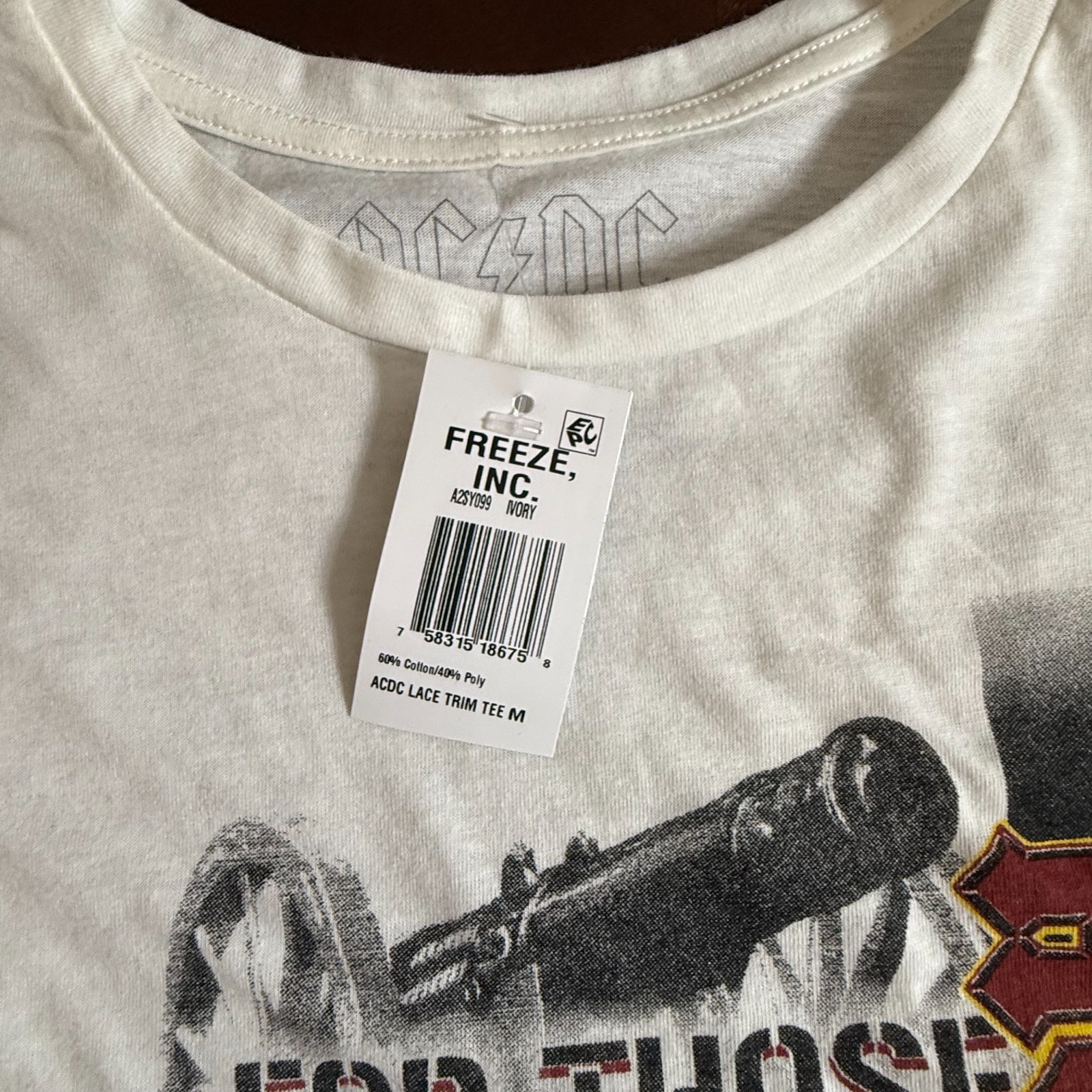 AC/DC For Those About To Rock Lace Trim T-Shirt M White Graphic Band Tee NWT