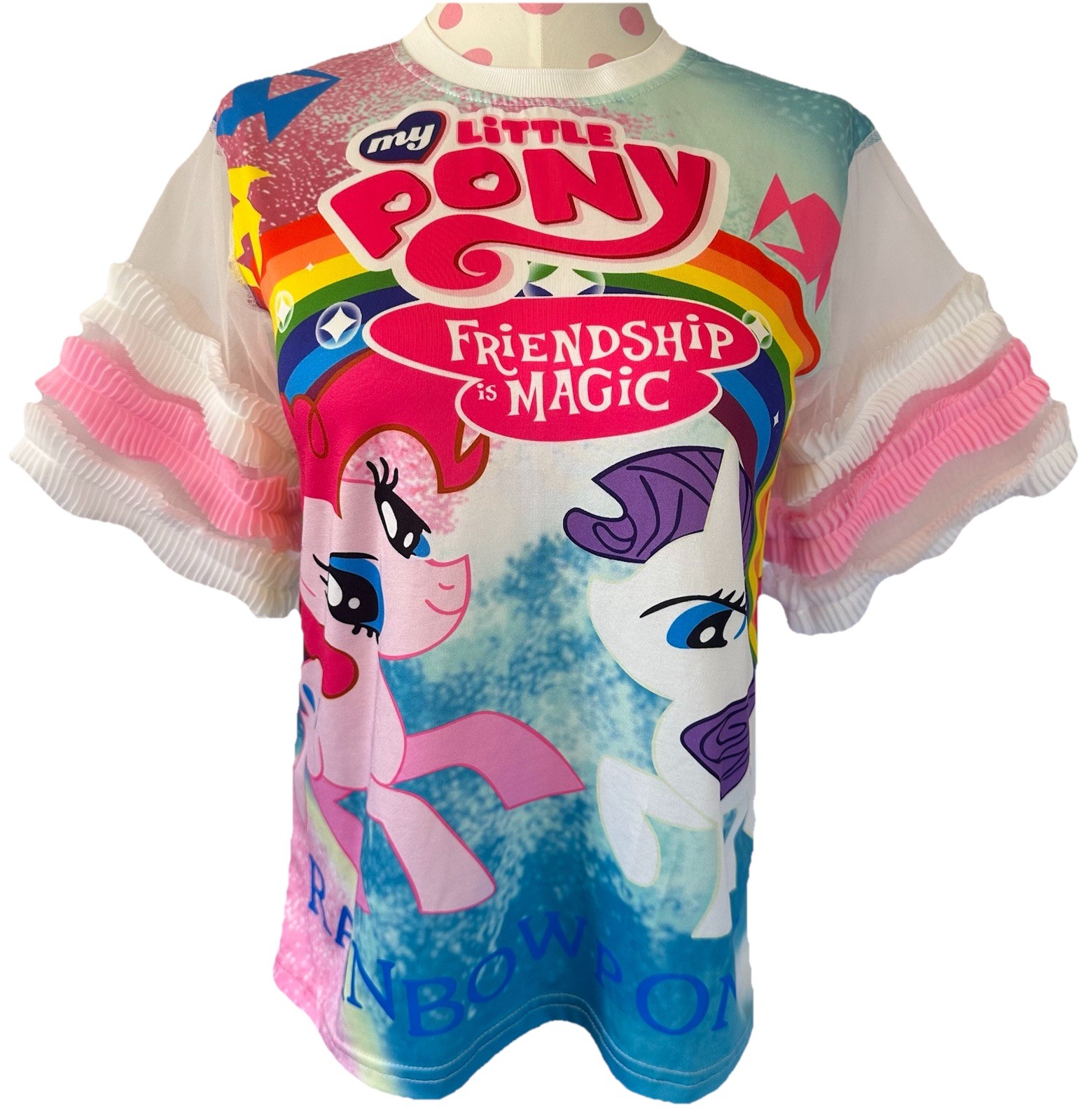 My Little Pony Friendship Is Magic Rainbow Pony Mesh Ruffle Sleeve Top Festival