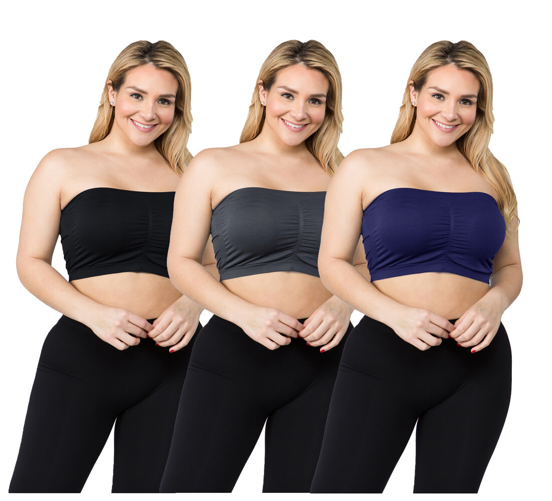 Padded Bandeau Bra Top Spandex ONE SIZE REG AND PLUS SIZES 1, 2, 3, 4 PACK