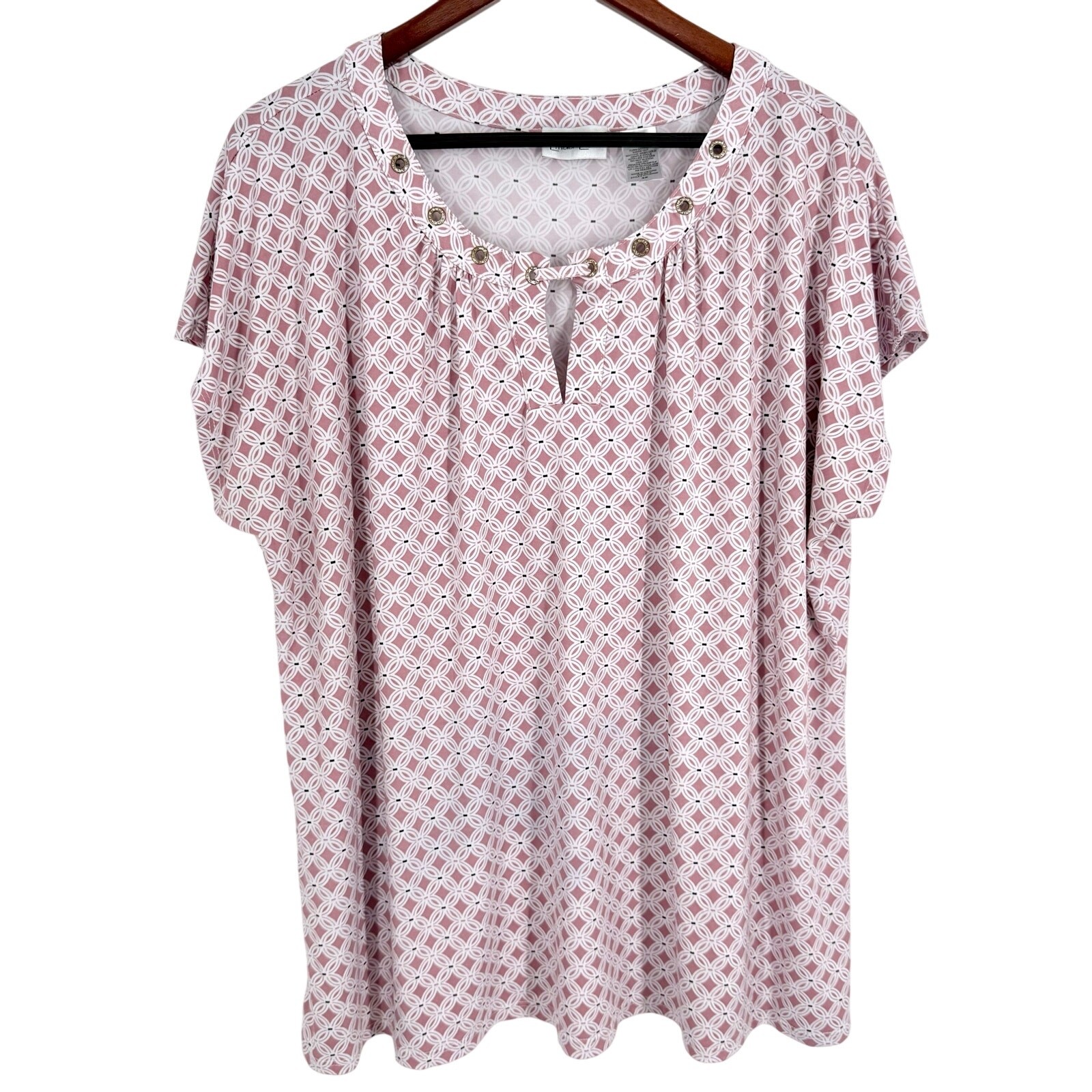 Linda Leal Plus Size 3X Pink White Sparkly Artsy Blouse Shirt Top Super Stretchy