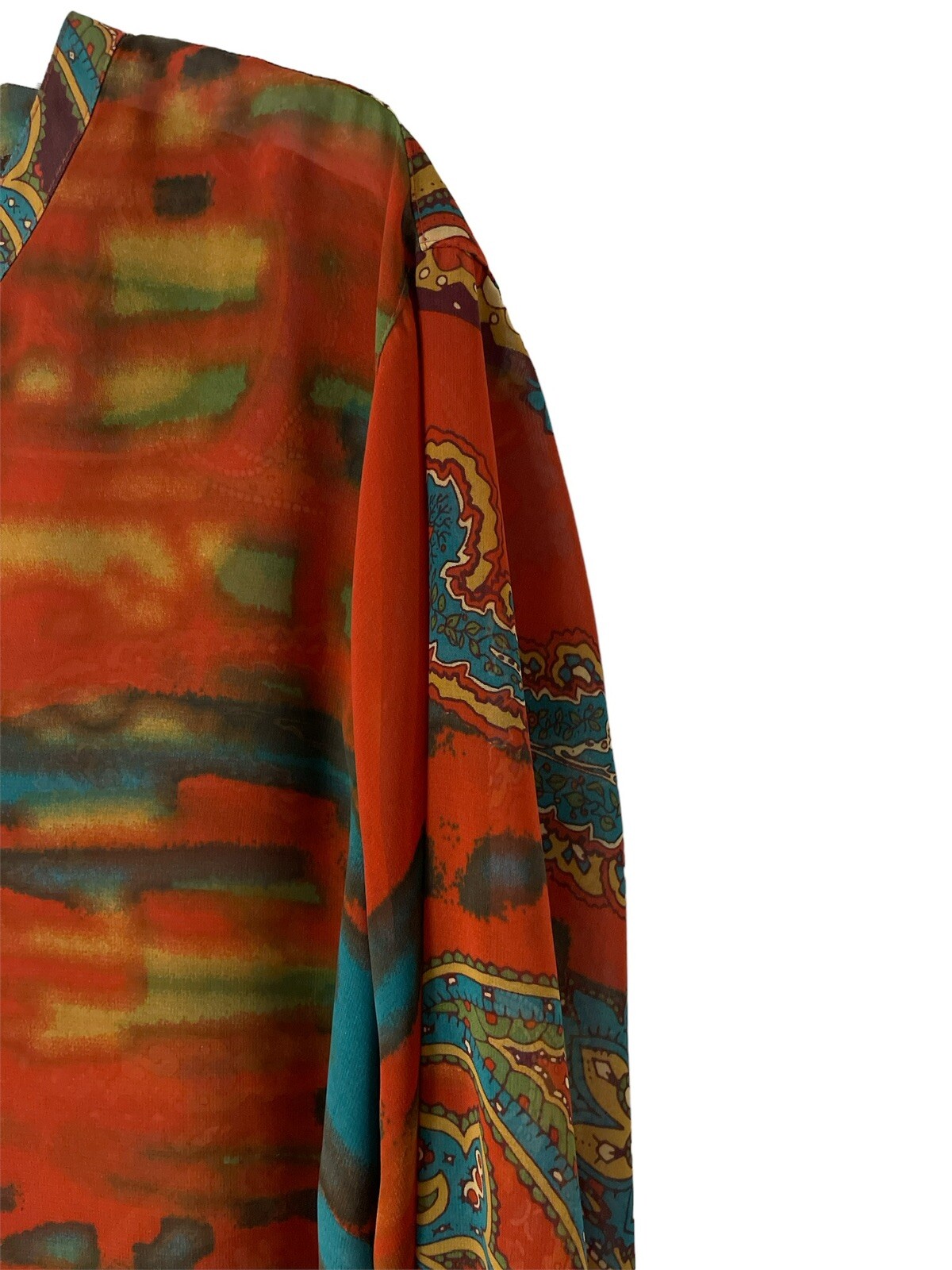 Multiples Plus Sz Top Semi-Sheer Paisley Henley Neck Sequins Long Sleeves Tunic