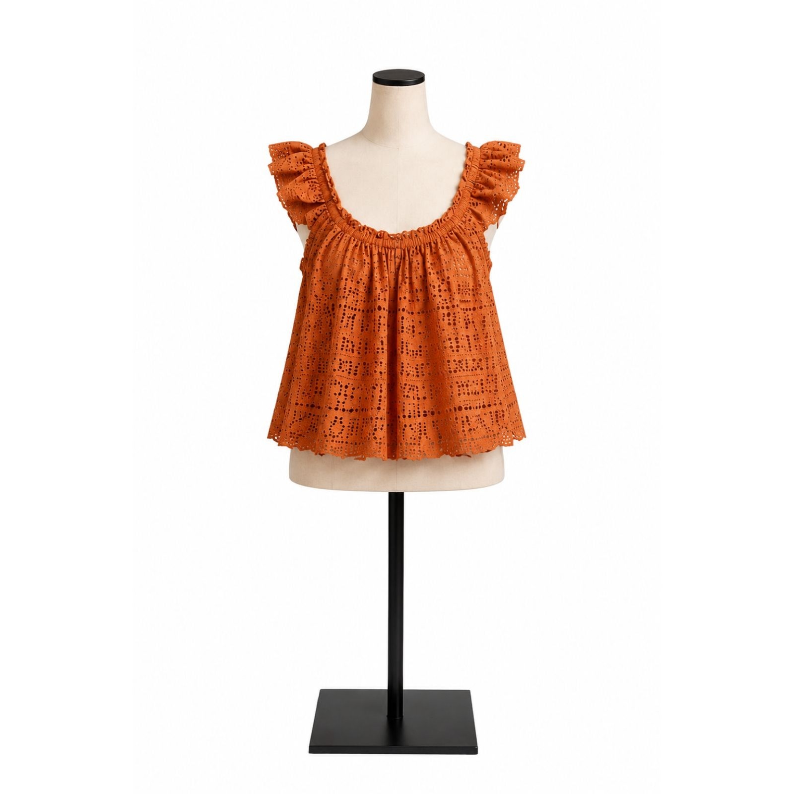 FB Beach Orange Eyelet Ruffle Tank Top Size XS | Boho Sleeveless Blouse