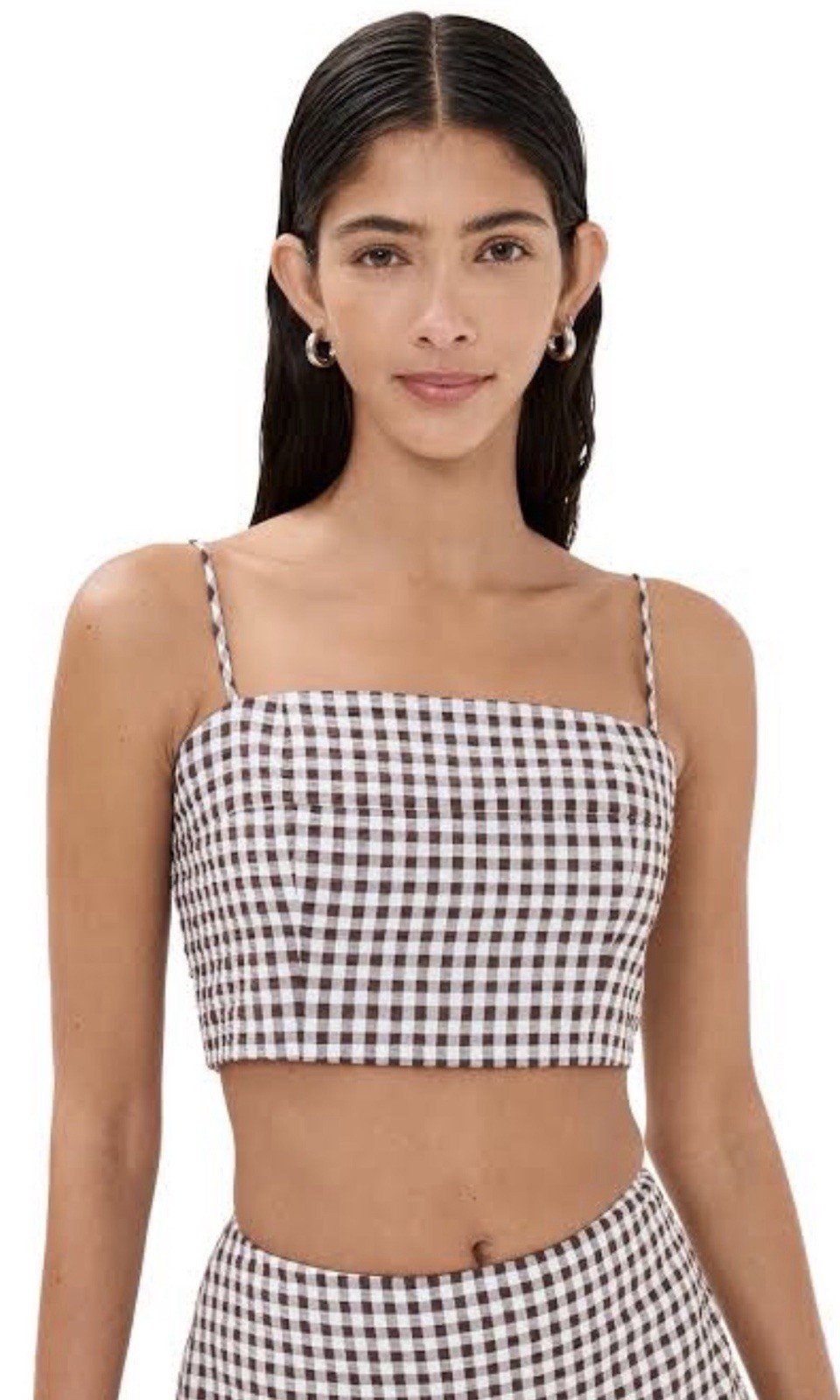 STAUD Federico Tank Dark Chocolate Gingham – size XS – NWT