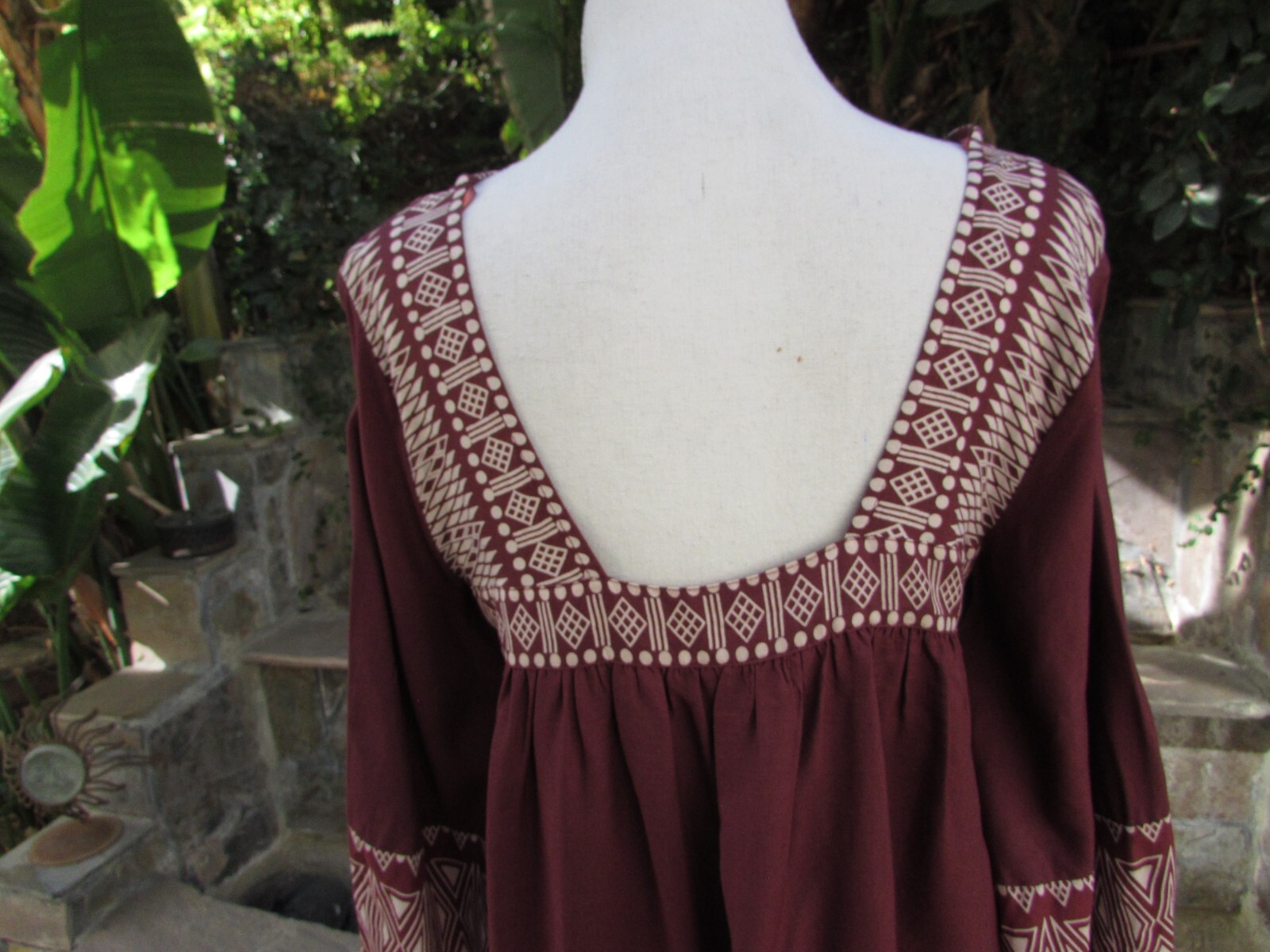 World Market Women’s Top Blouse Kimono Tunic Boho Rayon Print Maroon Size S/M