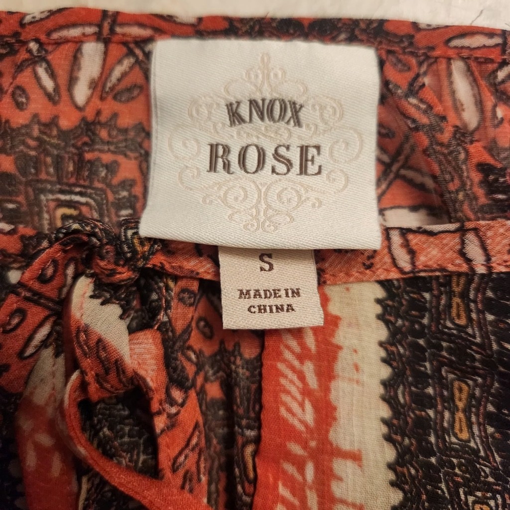 Knox Rose Ethnic Patterned Tunic in Coral Browns Gray Sz: S Oversized Flowy Boho