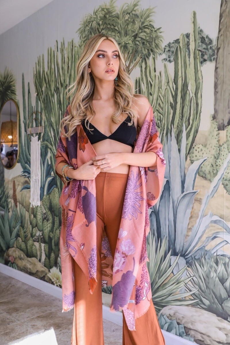 Women’s Floral Open Front Kimono Boho Spring 42″ x 34.5″ OSFM Beach Lightweight