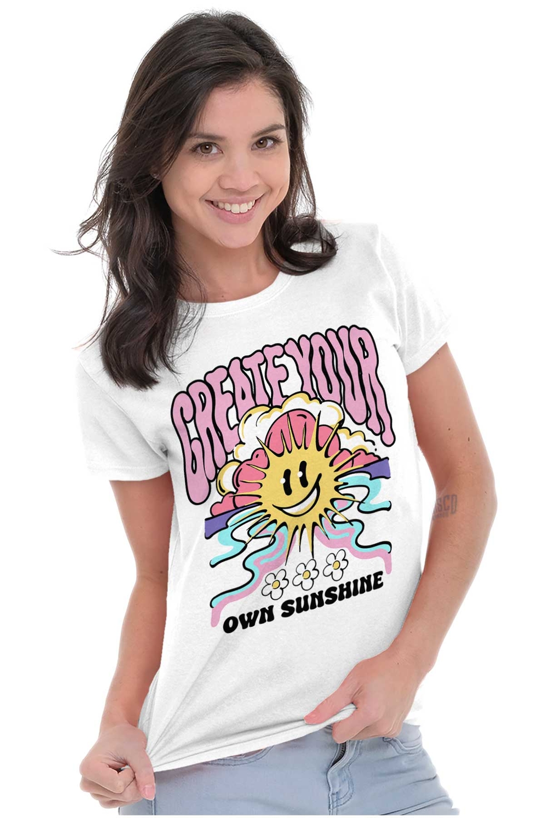 Groovy Retro Create Your Own Sunshine Face Graphic T Shirts for Women T-Shirts