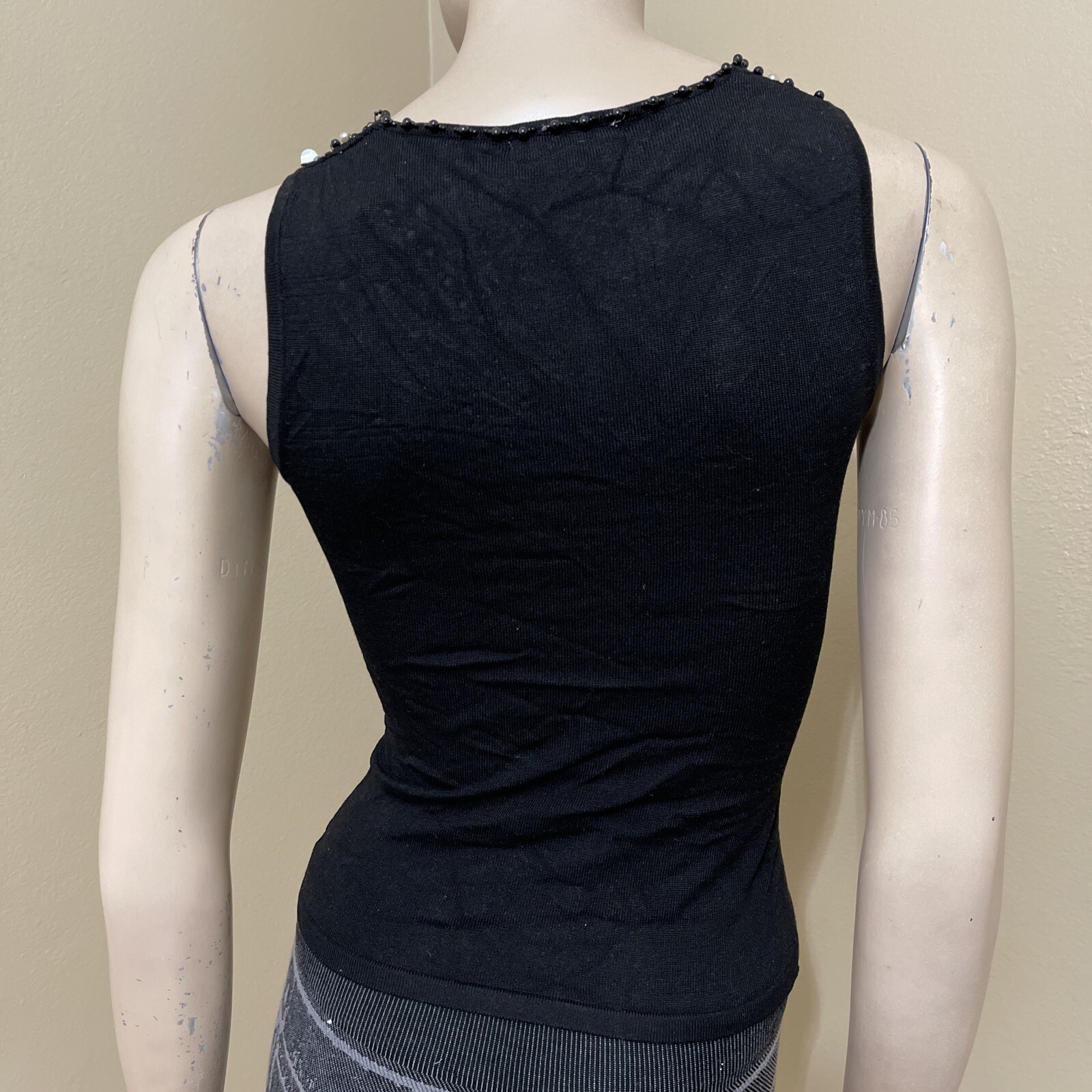 Women’s Black Rayon Casual Stretch Slim Knitted Beaded Shells Size L Blouse Top