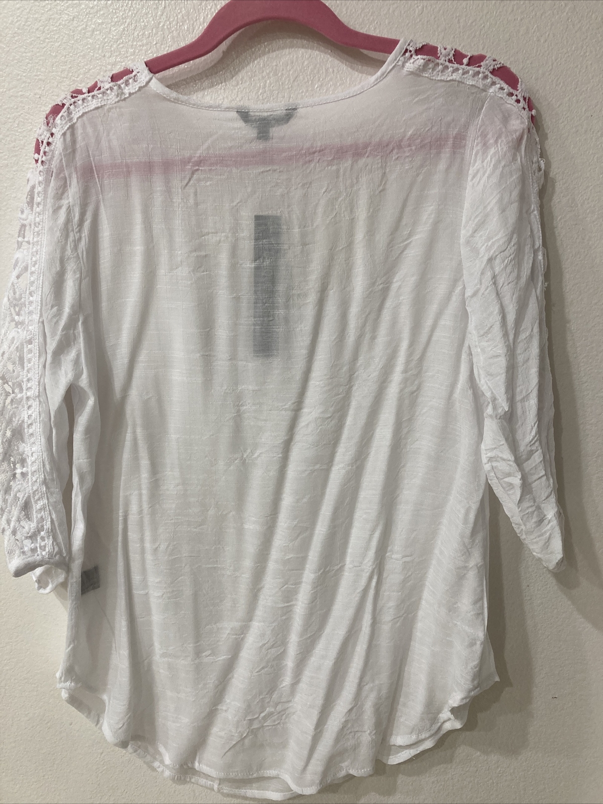 Unique Spectrum Gauzy Rayon Lace Cutout Sleeve Blouse XL White Coastal Boho NWT