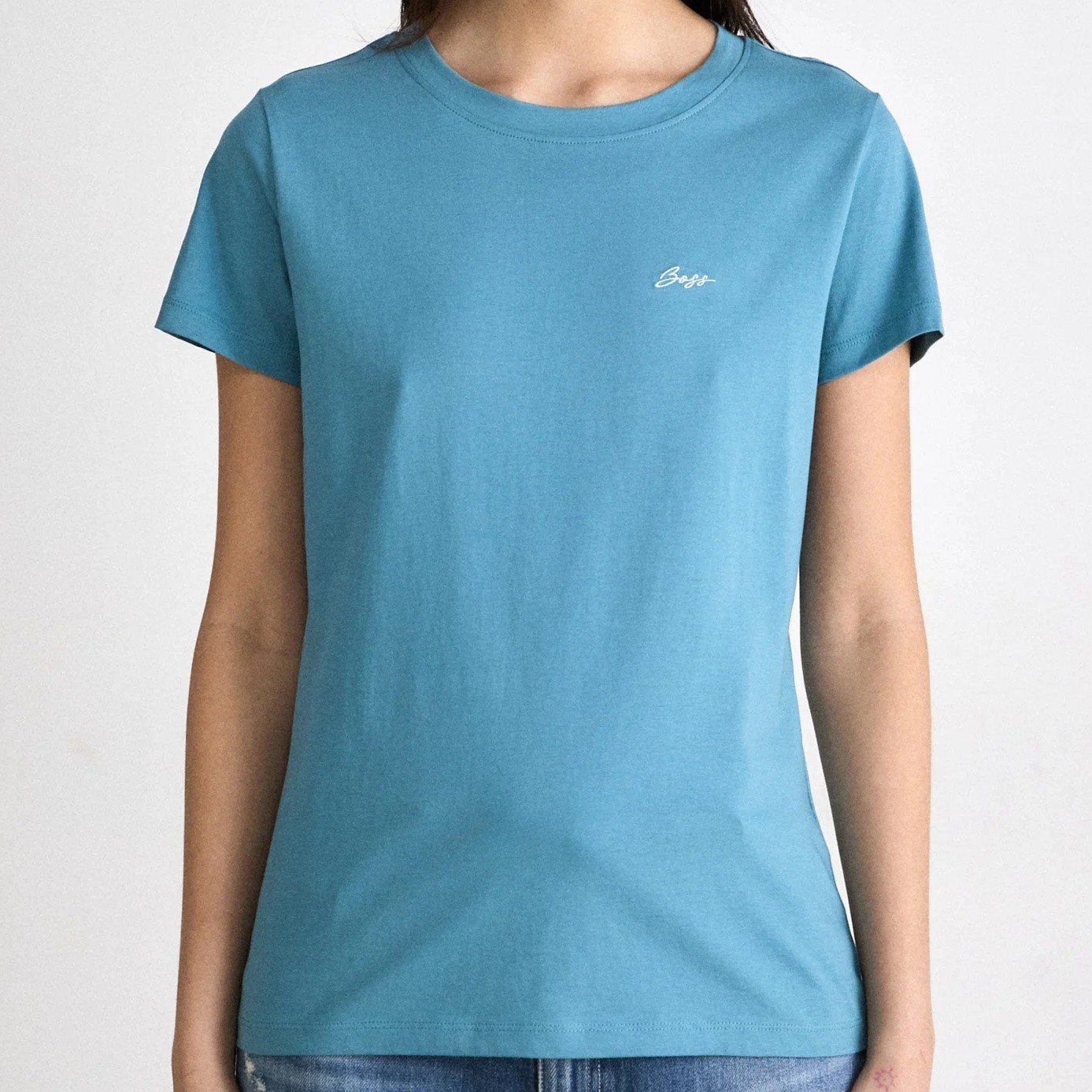 Boss Orange Esogo Crewneck Cotton Blue Pullover T Shirt Womens Size L NWT
