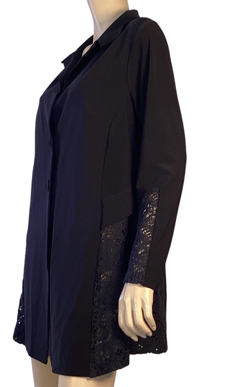 ⭐ MOTTO SIZE 14 AU BLACK EASY CARE STRETCH TUNIC JACKET STYLE TOP WITH LACE TRIM