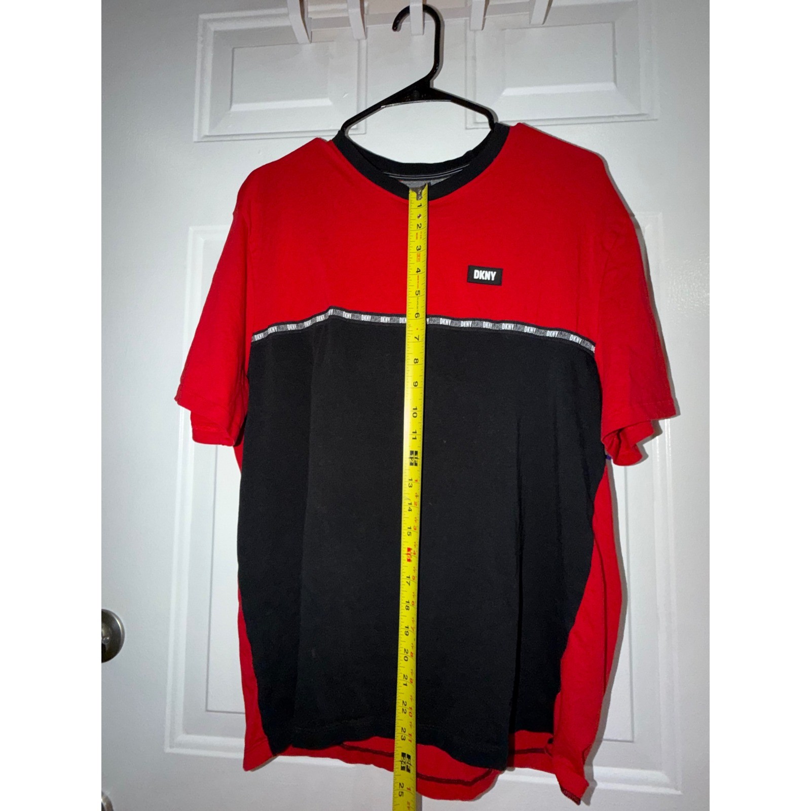 DKNY Red Black Colorblock Logo T-Shirt