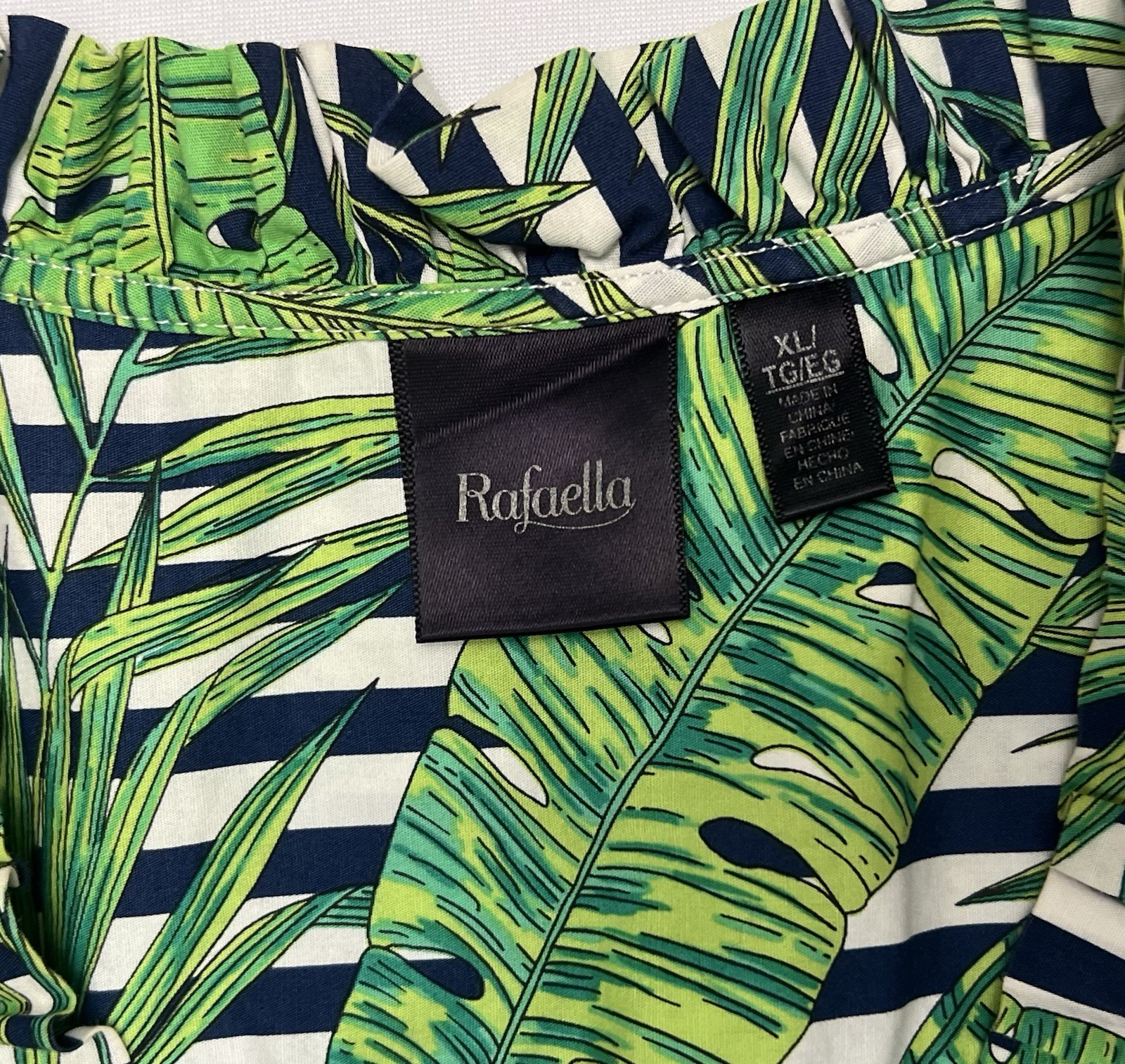 Rafaella Tropical Palm & Stripe Tie-Front Sleeveless Blouse