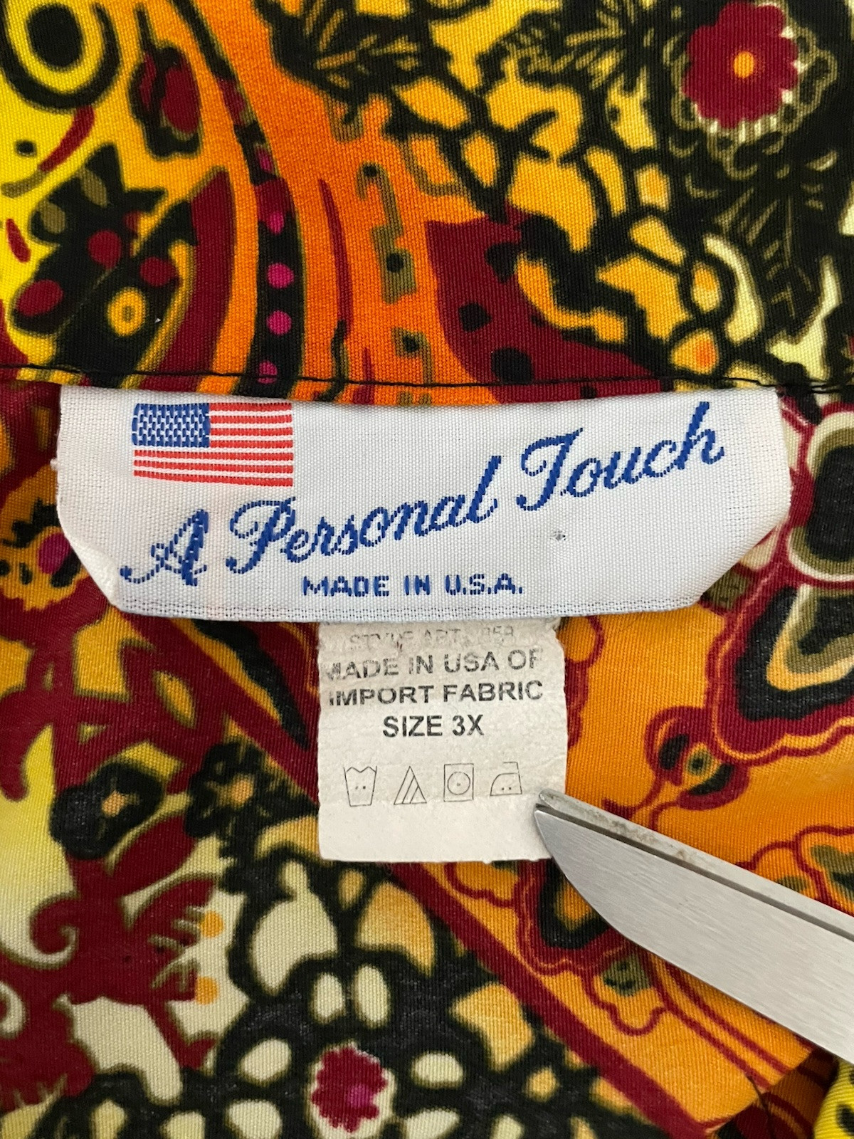 A Personal Touch Colorful Artsy Orange Multicolor Button Up Top Made In USA 3X