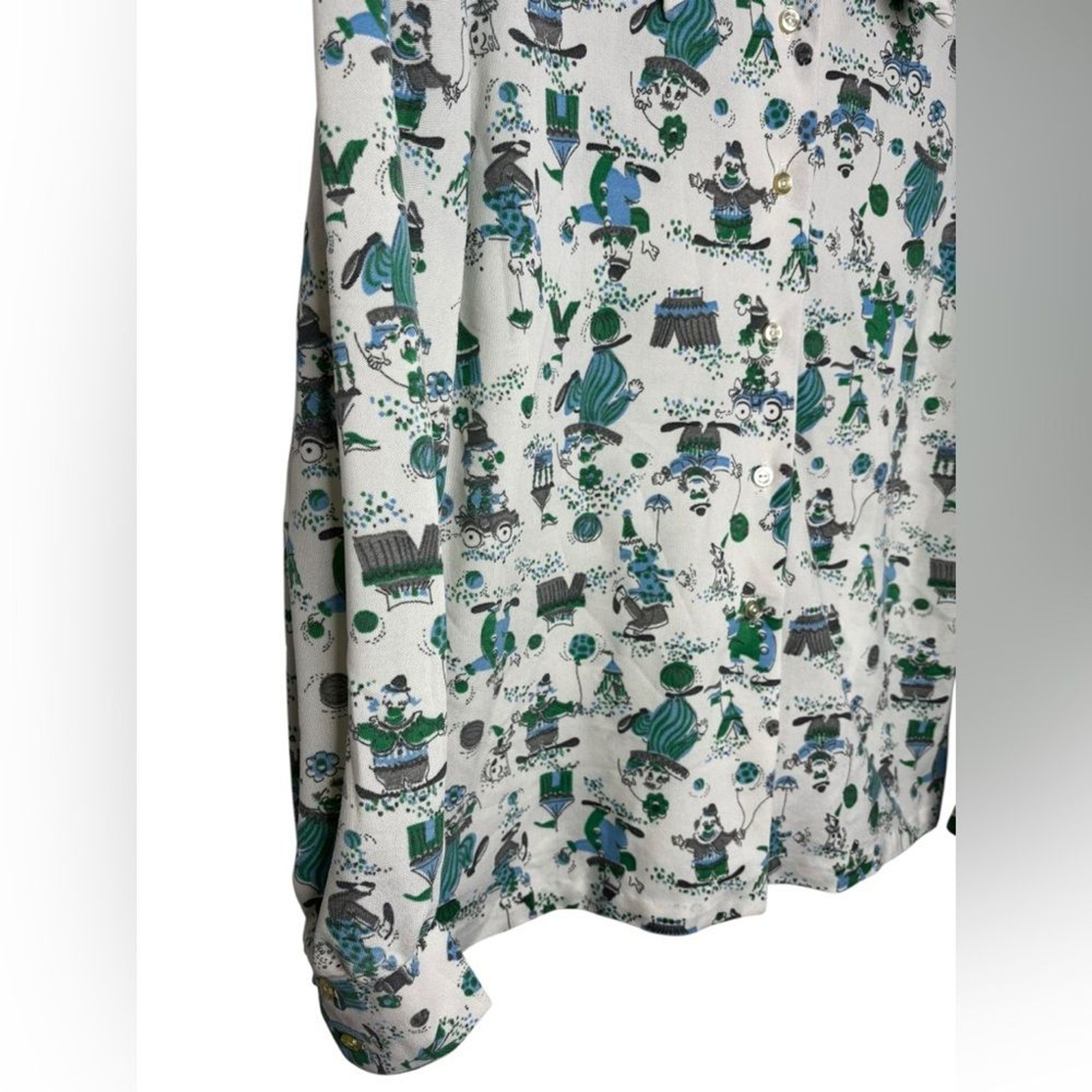 VTG 60s 70s Jack Winter Clown Print Carnival Long Sleeve Button Up Wearable Art