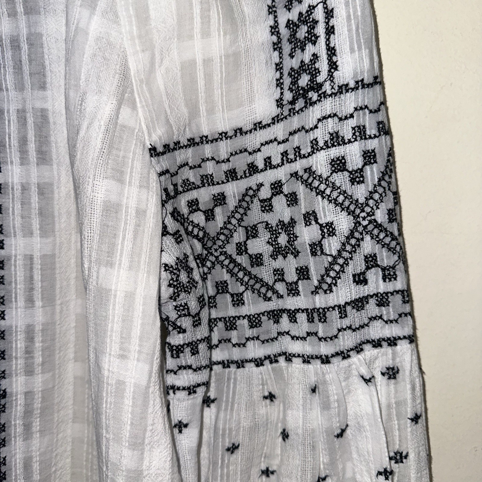 Hale Bob Women’s LG 100% Cotton White Embroidered Bohemian Tunic Top Peasant