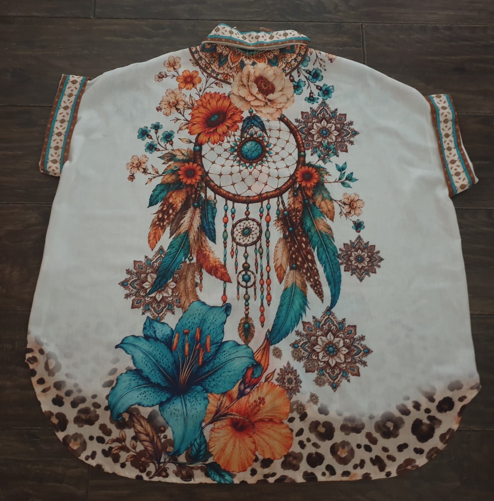 Portrait Dream Catcher Graphics Oversized Dipped Hem Shirt Blouse Freesize