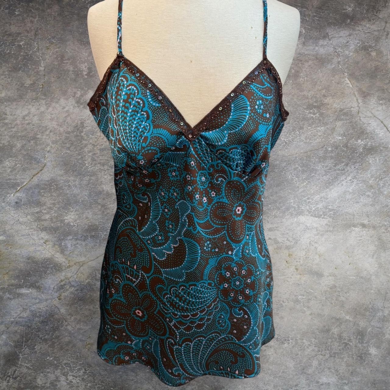 Vintage Xhiliration Floral Satin Silk Lace Camisole Cami Top Womens Size XXL Y2K