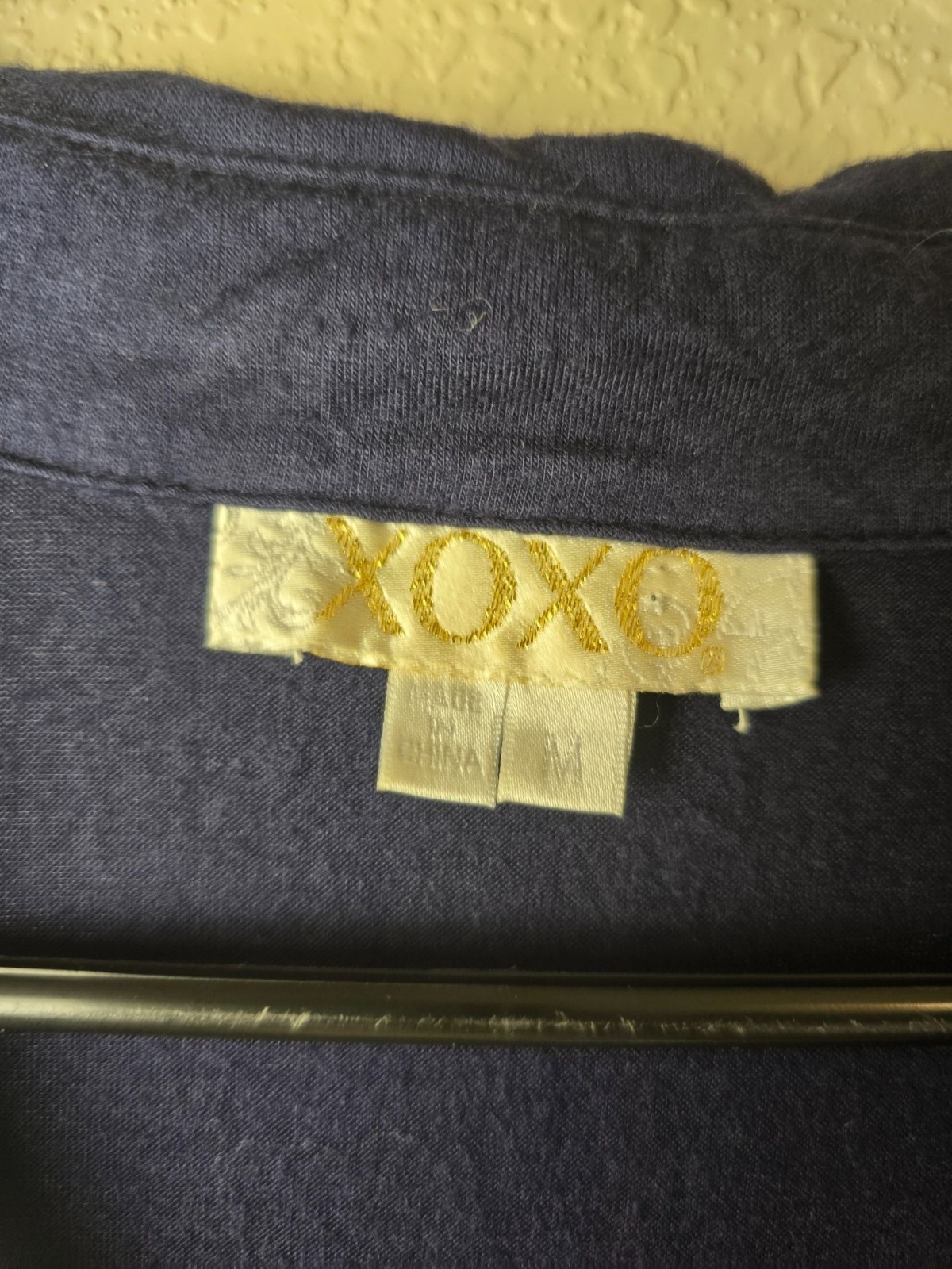 Y2K XOXO Navy Polo Top Small – Ruched V-Neck, Short Sleeve, Preppy Retro