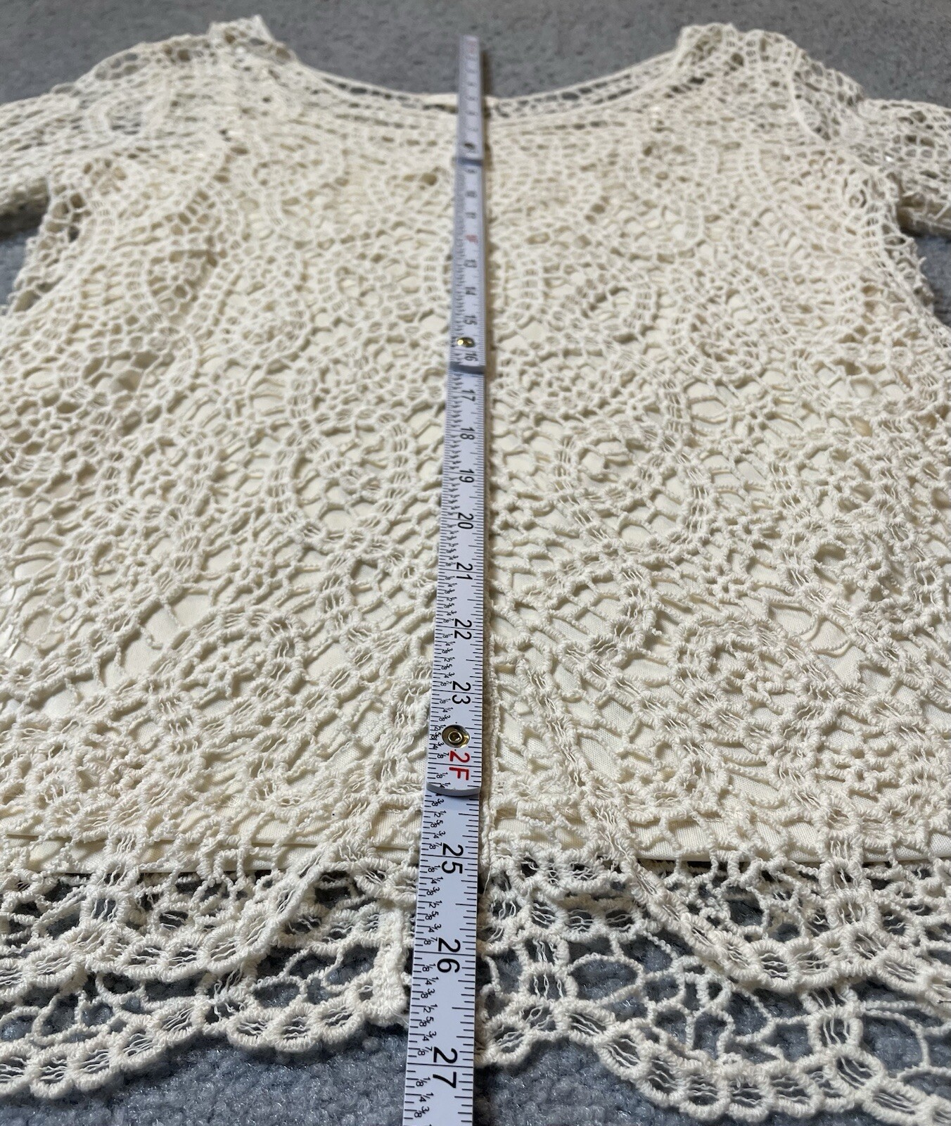 Adiva Crochet Blouse Womens Sz L Beige Floral Open Knit Cami Lining Cottagecore