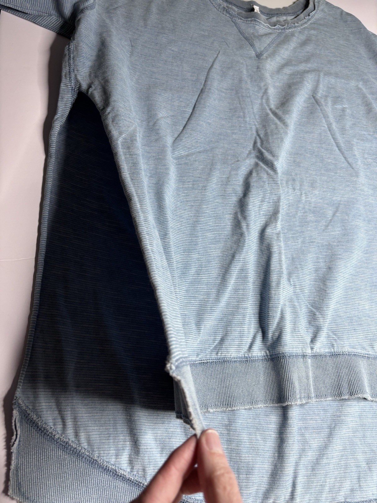 Z Supply Side Slit Cotton Blue Striped Long Sleeve Relaxed T-Shirt Top Sz L