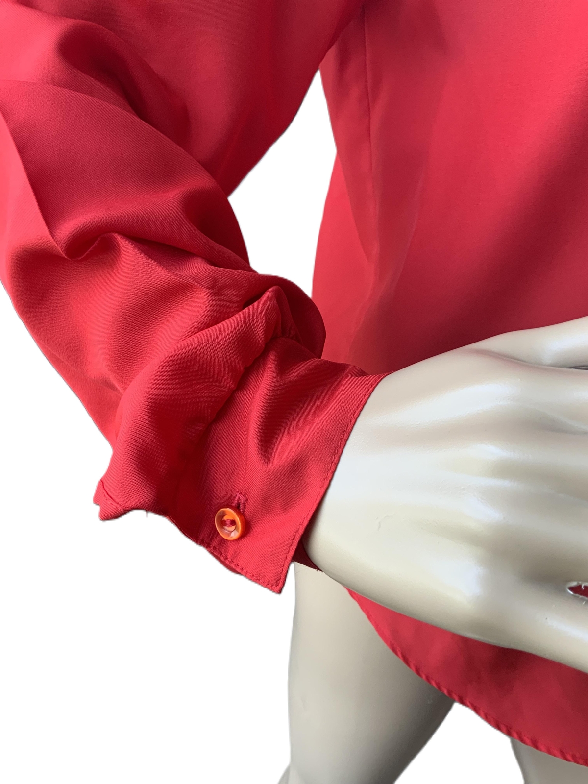 Ashley Hall Woman’s Red Long-sleeve Button-up Collared Blouse Med Classic Work