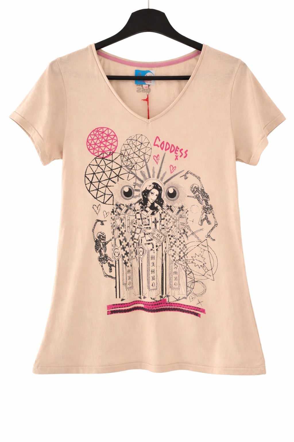 Mambo Graphic T Shirt UK 12 Cream Y2K Boho Festival Short Sleeve Top