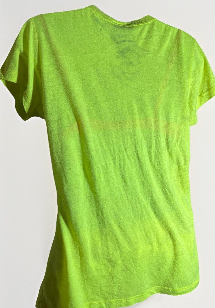 California Girls USA Graphic Tee Lime Green Black Print Rhinestones Women’s L