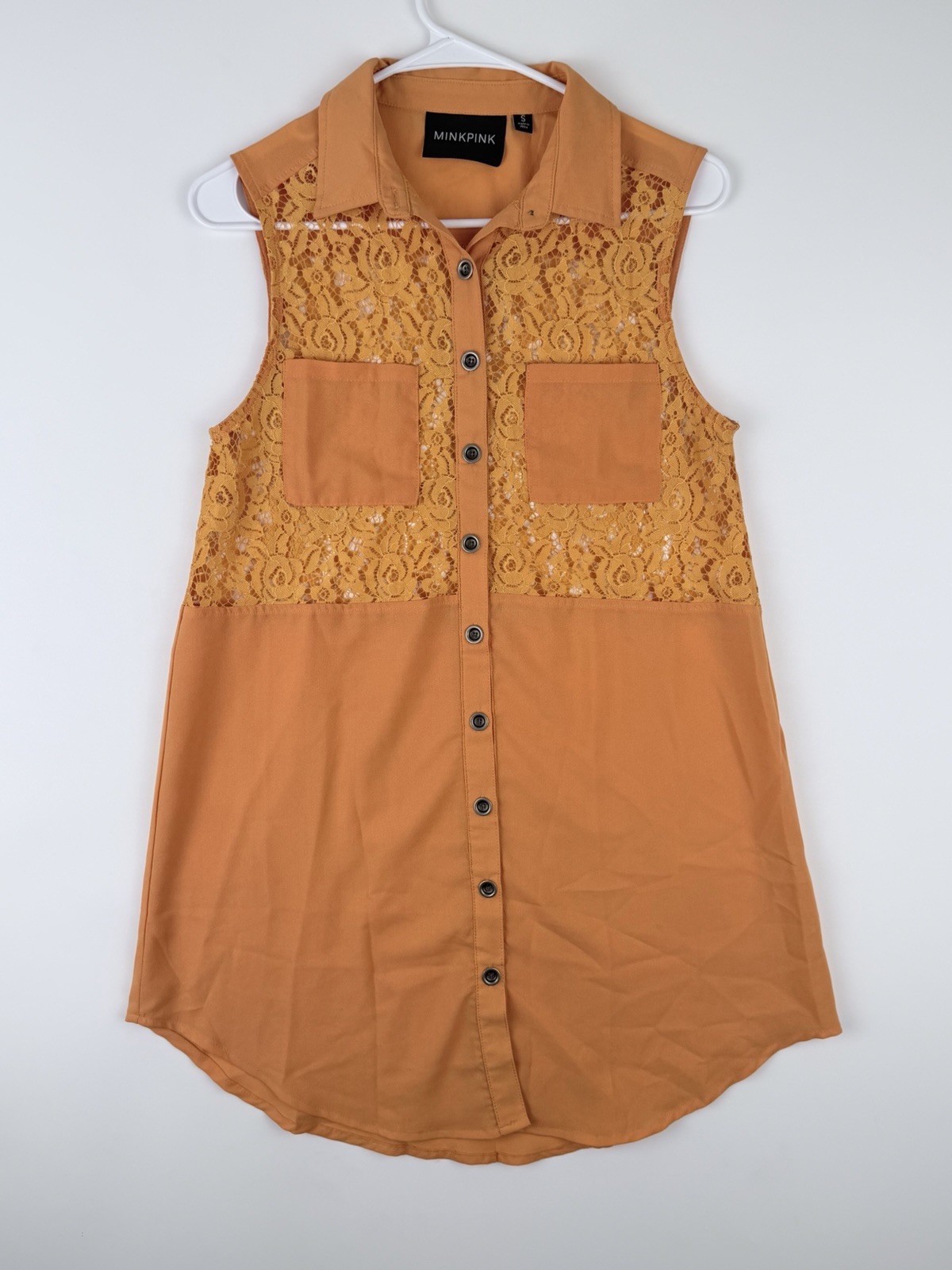 Minkpink Sleeveless Button Up Women’s Lace Top – Size SMALL