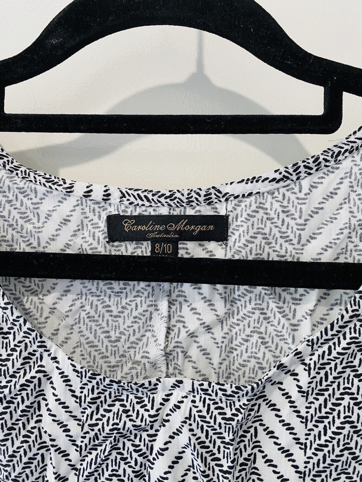 Caroline Morgan Size 8 10 Ladies Black White Blouse Short Sleeve