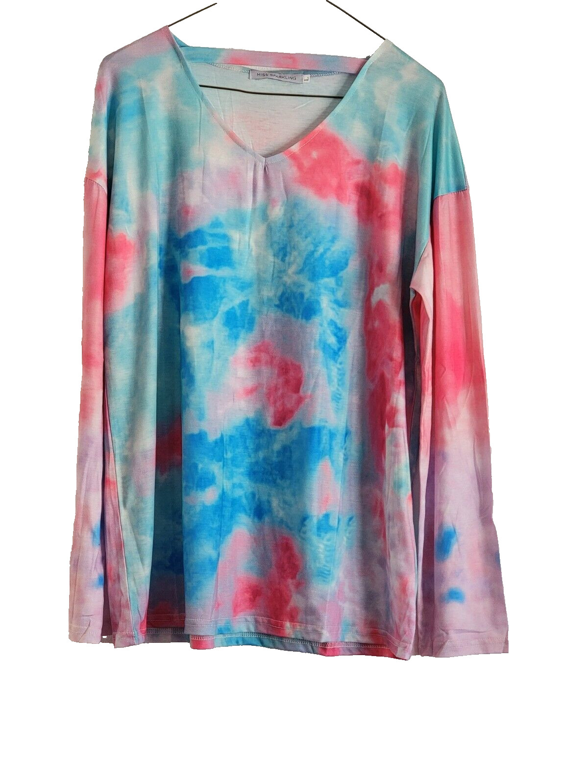 Miss Sparkling Women’s Top Size Large Tie Dye Long Sleeve Pink Blue NWT Casual