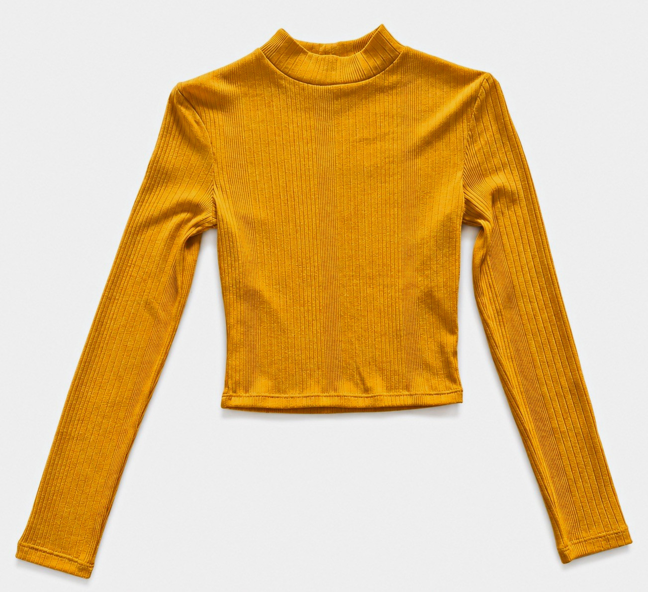 Divided Juniors XS Yellow Rib Knit Mock Neck Long Sleeve Cropped Pullover Top