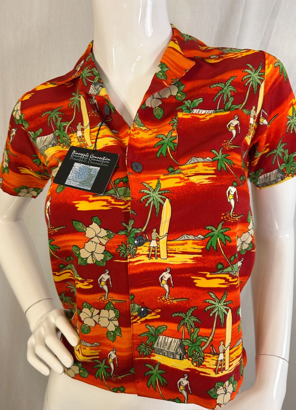VTG Hawaiian Y2K Babydoll Surfing Baby Tee XS Kidcore Bobby Jack Style Beach NEW
