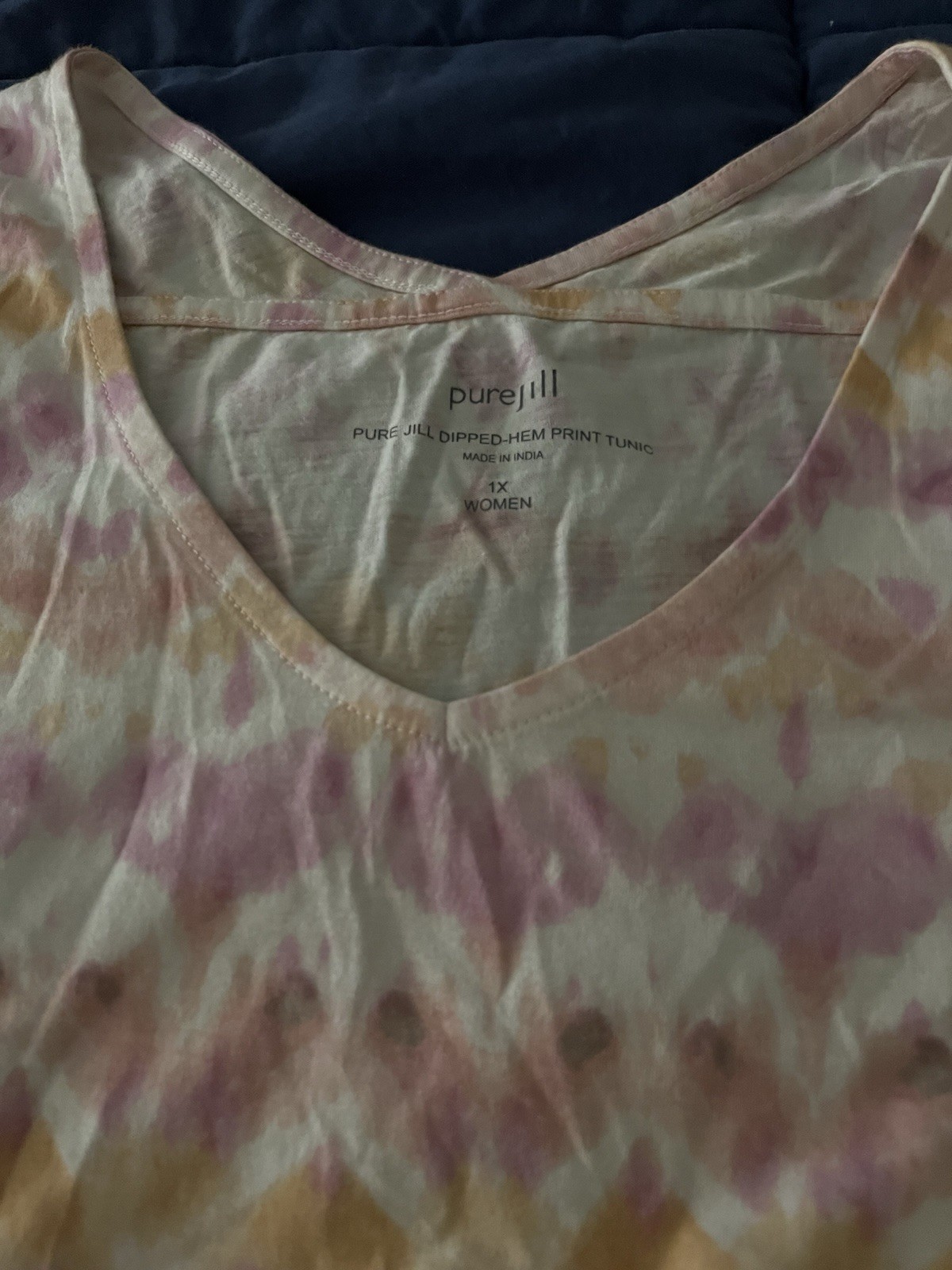 J Jill NWT Pure Jill 100% Pima Cotton 1X tie dye batik tunic SL Pastels top