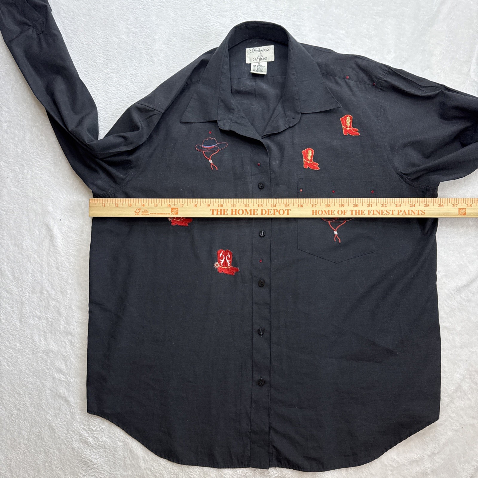 Afiva Womens Black Western Embroidered Button Down Shirt Cowboy Boots Hat XL