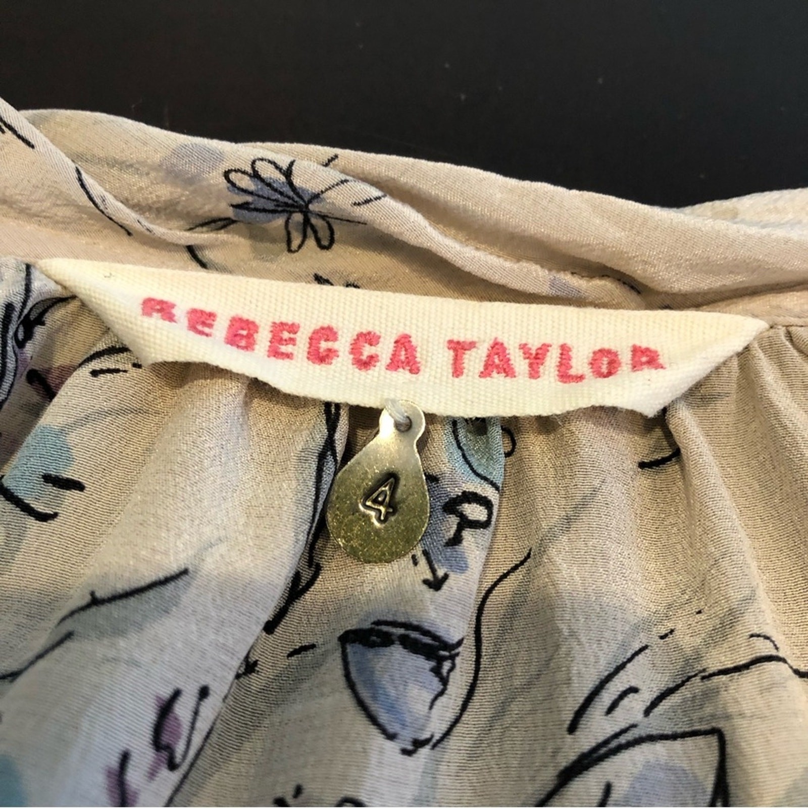 Rebecca Taylor pale pink purple floral scoop neck silk top size 4