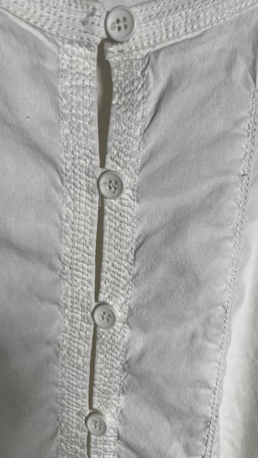 Eileen Fisher Linen Spandex Blend StretchPintuck Popover Ivory Blouse Size Large